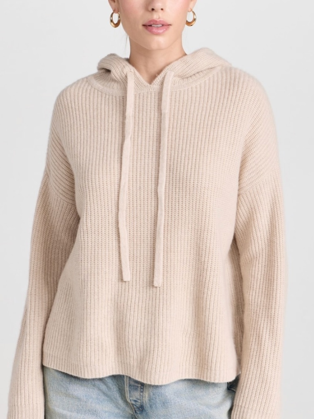 Jenny Kayne Fisherman Hoodie Sweater, Oatmeal, Size XS